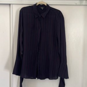 Express black and red pinstripe blouse with wrap detail